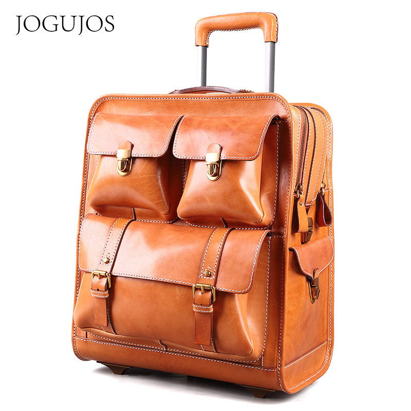 Classical vagetable tanned leather rollar luggage